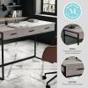 Martha Stewart Ollie Home Office Desk with 3 Drawers in Walnut Wood Grain with Polished Brass Hardware(Gray Top/Oil Rubbed Bronze Frame)