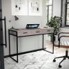Martha Stewart Ollie Home Office Desk with 3 Drawers in Walnut Wood Grain with Polished Brass Hardware(Gray Top/Oil Rubbed Bronze Frame)