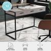 Martha Stewart Ollie Home Office Desk with 3 Drawers in Walnut Wood Grain with Polished Brass Hardware(Gray Top/Oil Rubbed Bronze Frame)