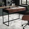 Martha Stewart Ollie Home Office Desk with 3 Drawers in Walnut Wood Grain with Polished Brass Hardware(Walnut Top/Oil Rubbed Bronze Frame)
