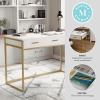 Martha Stewart Ollie Home Office Desk with 3 Drawers in Walnut Wood Grain with Polished Brass Hardware(White Top/Polished Brass Frame)
