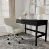 Martha Stewart Rayna Swivel Task Chair with Flared Arms for Home Office in White Boucle with Oil Rubbed Bronze Frame(Light Gray Fabric/Polished Nickel Frame)