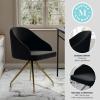 Martha Stewart Sora Stationary Swivel Task Chair with Sloped Arms for Home Office in Sage Faux Leather with Polished Brass Frame(Black Velvet/Polished Nickel)