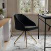 Martha Stewart Sora Stationary Swivel Task Chair with Sloped Arms for Home Office in Sage Faux Leather with Polished Brass Frame(Black Velvet/Polished Nickel)