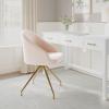 Martha Stewart Sora Stationary Swivel Task Chair with Sloped Arms for Home Office in Sage Faux Leather with Polished Brass Frame(Conch Shell Fabric/Polished Brass Frame)