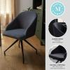 Martha Stewart Sora Stationary Swivel Task Chair with Sloped Arms for Home Office in Sage Faux Leather with Polished Brass Frame(Gray Velvet/Oil Rubbed Bronze)