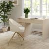 Martha Stewart Sora Stationary Swivel Task Chair with Sloped Arms for Home Office in Sage Faux Leather with Polished Brass Frame(Off White Boucle/Polished Brass Frame)