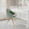 Martha Stewart Sora Stationary Swivel Task Chair with Sloped Arms for Home Office in Sage Faux Leather with Polished Brass Frame(Sage Faux Leather/Polished Brass Frame)