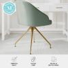 Martha Stewart Sora Stationary Swivel Task Chair with Sloped Arms for Home Office in Sage Faux Leather with Polished Brass Frame(Sage Faux Leather/Polished Brass Frame)
