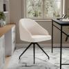 Martha Stewart Sora Stationary Swivel Task Chair with Sloped Arms for Home Office in Sage Faux Leather with Polished Brass Frame(White Boucle/Oil Rubbed Bronze)
