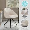 Martha Stewart Sora Stationary Swivel Task Chair with Sloped Arms for Home Office in Sage Faux Leather with Polished Brass Frame(White Boucle/Oil Rubbed Bronze)