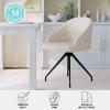 Martha Stewart Sora Stationary Swivel Task Chair with Sloped Arms for Home Office in Sage Faux Leather with Polished Brass Frame(White Boucle/Oil Rubbed Bronze)