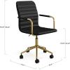 Martha Stewart Taytum Swivel Task Chair with Armrests for Home Office in White Faux Leather with Polished Brass Frame(Black Faux Leather/Polished Brass Frame)