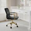 Martha Stewart Taytum Swivel Task Chair with Armrests for Home Office in White Faux Leather with Polished Brass Frame(Black Faux Leather/Polished Brass Frame)