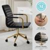 Martha Stewart Taytum Swivel Task Chair with Armrests for Home Office in White Faux Leather with Polished Brass Frame(Black Faux Leather/Polished Brass Frame)