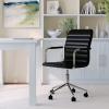 Martha Stewart Taytum Swivel Task Chair with Armrests for Home Office in White Faux Leather with Polished Brass Frame(Black Faux Leather/Polished Nickel)