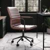 Martha Stewart Taytum Swivel Task Chair with Armrests for Home Office in White Faux Leather with Polished Brass Frame(Saddle Brown Faux Leather/Oil Rubbed Bronze)