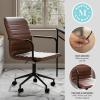 Martha Stewart Taytum Swivel Task Chair with Armrests for Home Office in White Faux Leather with Polished Brass Frame(Saddle Brown Faux Leather/Oil Rubbed Bronze)