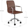 Martha Stewart Taytum Swivel Task Chair with Armrests for Home Office in White Faux Leather with Polished Brass Frame(Saddle Brown Faux Leather/Polished Nickel Frame)