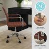 Martha Stewart Taytum Swivel Task Chair with Armrests for Home Office in White Faux Leather with Polished Brass Frame(Saddle Brown Faux Leather/Polished Nickel Frame)