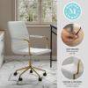 Martha Stewart Taytum Swivel Task Chair with Armrests for Home Office in White Faux Leather with Polished Brass Frame(White Faux Leather/Polished Brass)