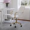 Martha Stewart Taytum Swivel Task Chair with Armrests for Home Office in White Faux Leather with Polished Brass Frame(White Faux Leather/Polished Brass)