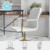 Martha Stewart Taytum Swivel Task Chair with Armrests for Home Office in White Faux Leather with Polished Brass Frame(White Faux Leather/Polished Brass)