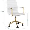 Martha Stewart Taytum Swivel Task Chair with Armrests for Home Office in White Faux Leather with Polished Brass Frame(White Faux Leather/Polished Brass)