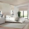 Martha Stewart Britta Platform Bed with Headboard & Footboard, Faux Linen Upholstery with Piping Detail, Rounded Headboard, No Box Spring Needed, King, Beige(Beige Fabric/Walnut Legs)