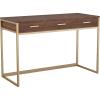 Martha Stewart Ollie Home Office Desk with 3 Drawers in Walnut Wood Grain with Polished Brass Hardware(Walnut Top/Polished Brass Frame)
