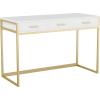 Martha Stewart Ollie Home Office Desk with 3 Drawers in Walnut Wood Grain with Polished Brass Hardware(White Top/Polished Brass Frame)