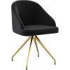Martha Stewart Sora Stationary Swivel Task Chair with Sloped Arms for Home Office in Sage Faux Leather with Polished Brass Frame(Black Velvet/Polished Nickel)