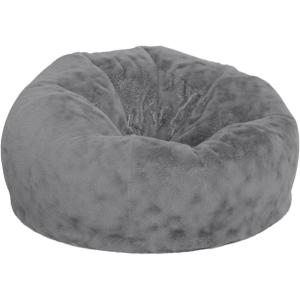 Flash Furniture Duncan Oversized Bean Bag Chair for Kids and Adults, Foam-Filled Beanbag Chair with Machine Washable Cover, Light Pink Polka Dot(Gray Furry)