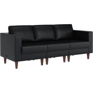 Flash Furniture Hercules Artemis Commercial Modular Sofa for Reception and Lobby Use, Solid Wood Legs, 4 Outlets, 2 USB, and 2 USB-C Ports, Black LeatherSoft(Black)