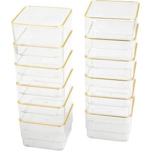 Martha Stewart Kerry Plastic Stackable Office Desk Drawer Organizers, 6″ x 3″, 6 Pack, with Gold Trim(3″ x 3″)