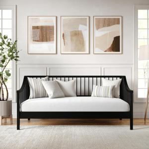 Martha Stewart Neely Platform Daybed with Wood Spindles, Solid Wood Frame, No Box Spring Needed, Twin Size, Light Beech(Black)