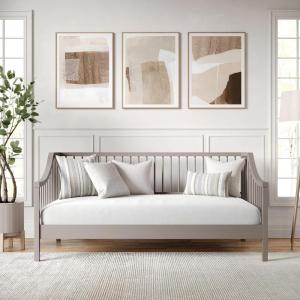 Martha Stewart Neely Platform Daybed with Wood Spindles, Solid Wood Frame, No Box Spring Needed, Twin Size, Light Beech(Grey)
