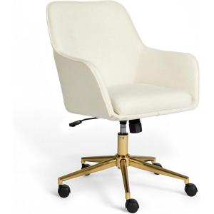 Martha Stewart Rayna Swivel Task Chair with Flared Arms for Home Office in White Boucle with Oil Rubbed Bronze Frame(Off White Fabric/Polished Brass Frame)