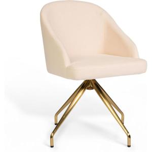 Martha Stewart Sora Stationary Swivel Task Chair with Sloped Arms for Home Office in Sage Faux Leather with Polished Brass Frame(Conch Shell Fabric/Polished Brass Frame)