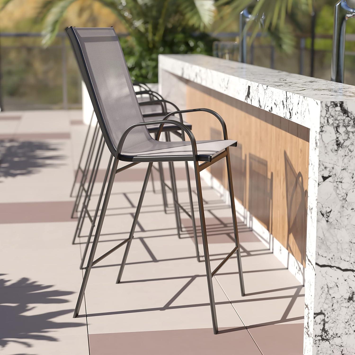 imageFlash Furniture 2 Pack Brazos Series Brown Outdoor Barstool with Flex Comfort Material and Metal FrameGrey