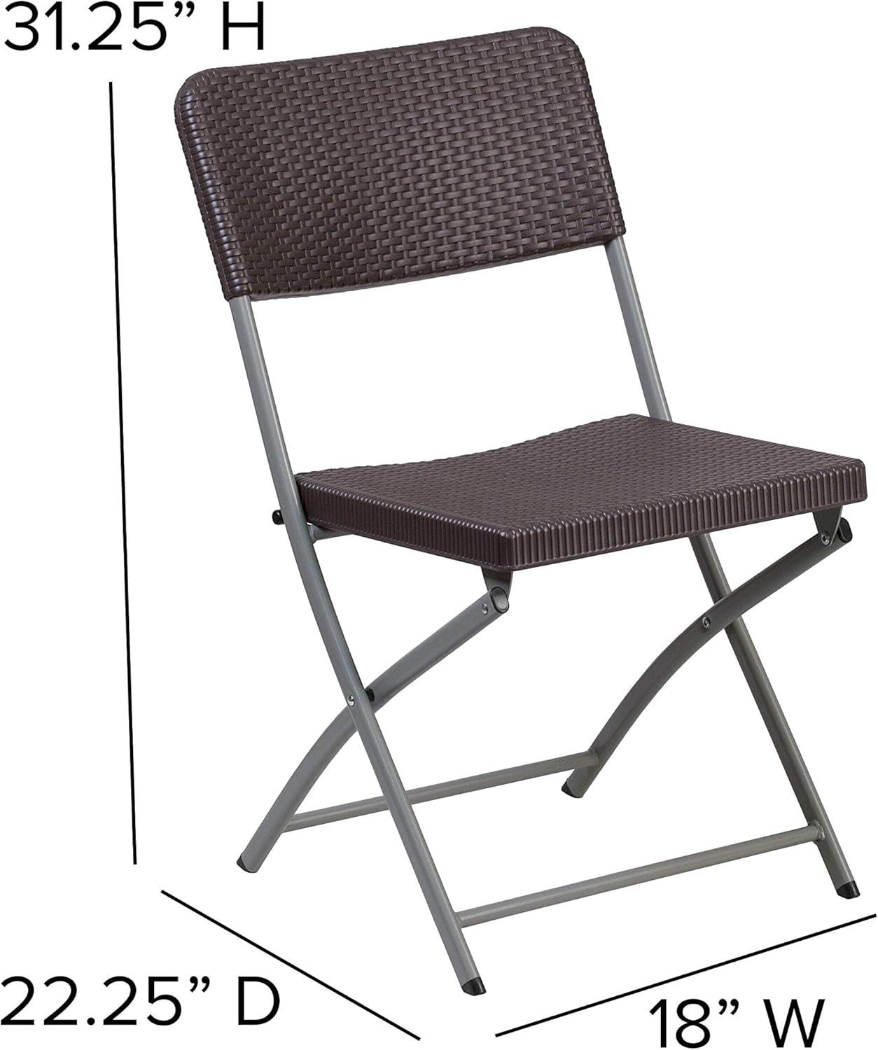 imageFlash Furniture 2 Pack HERCULES Series Brown Rattan Plastic Folding Chair with Gray Frame1 Pack
