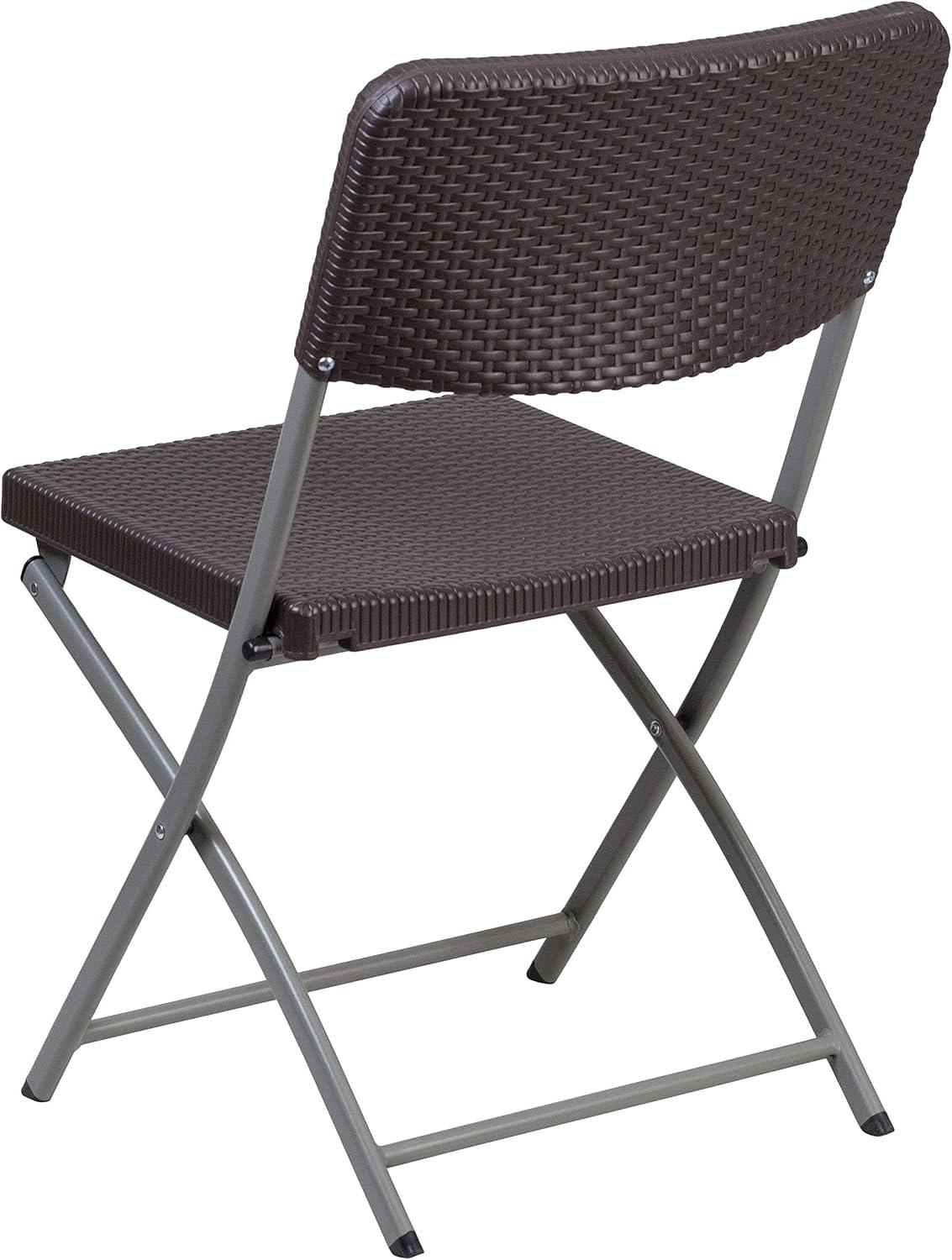 imageFlash Furniture 2 Pack HERCULES Series Brown Rattan Plastic Folding Chair with Gray Frame1 Pack