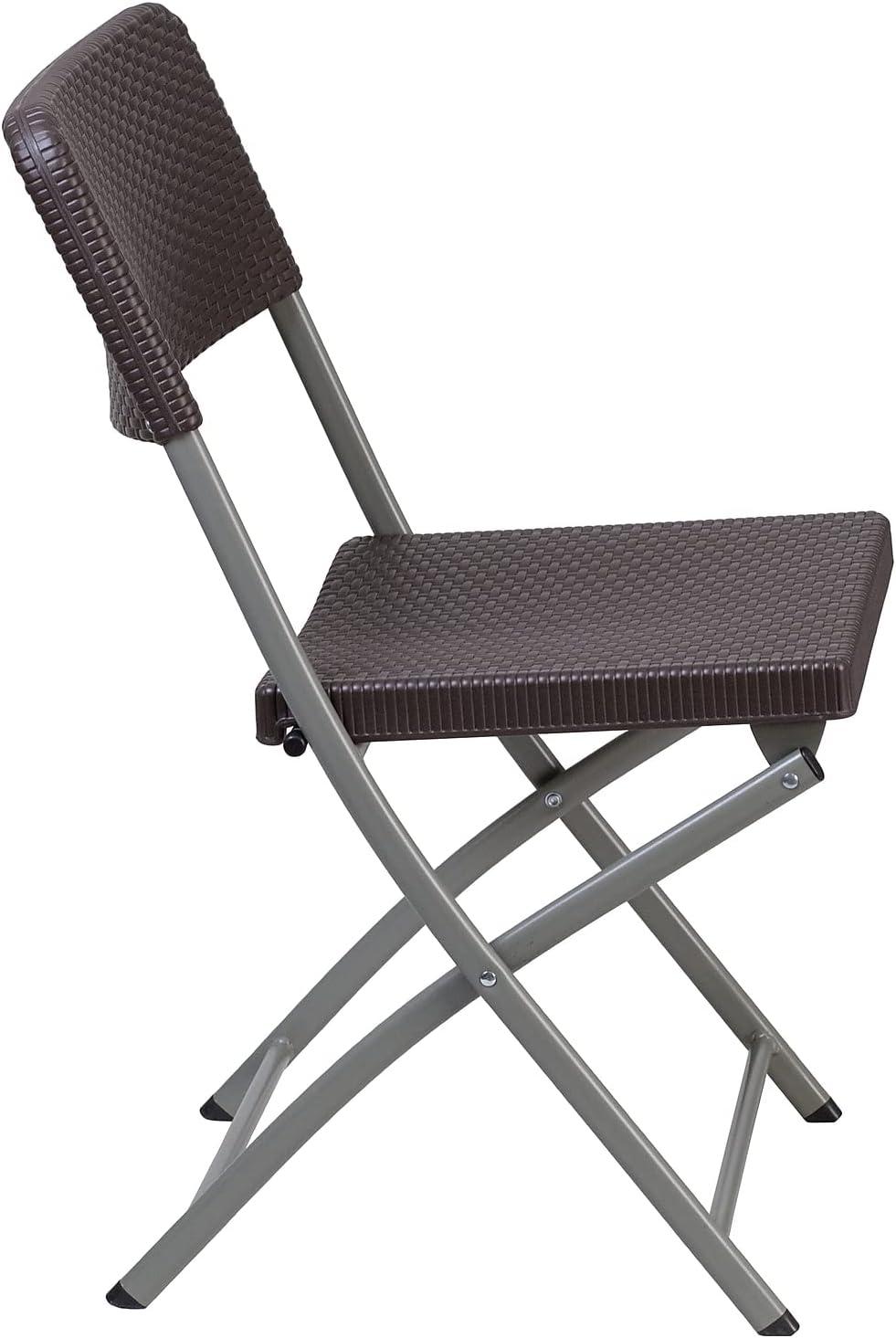 imageFlash Furniture 2 Pack HERCULES Series Brown Rattan Plastic Folding Chair with Gray FrameSet of 2