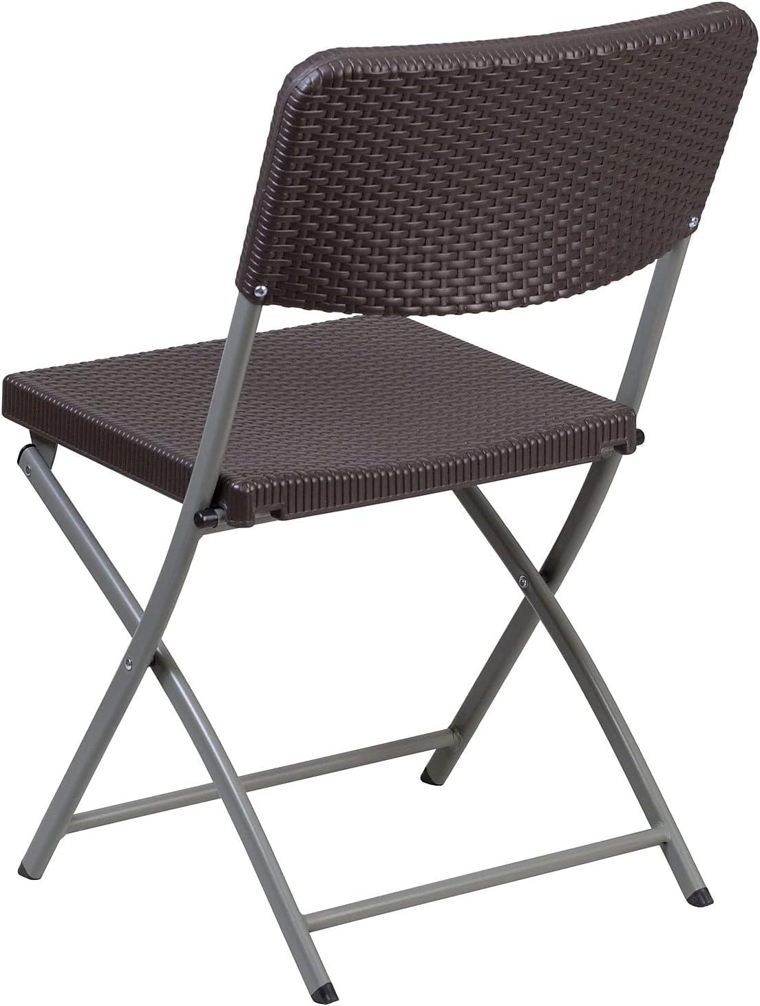 imageFlash Furniture 2 Pack HERCULES Series Brown Rattan Plastic Folding Chair with Gray FrameSet of 6