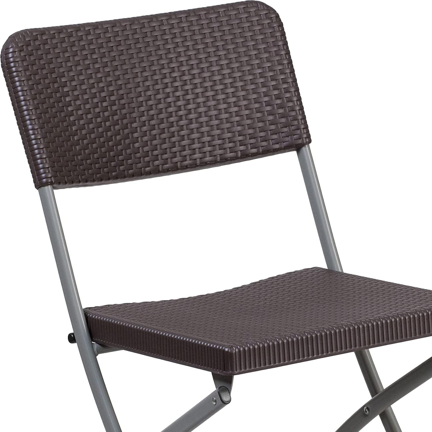 imageFlash Furniture 2 Pack HERCULES Series Brown Rattan Plastic Folding Chair with Gray FrameSet of 6