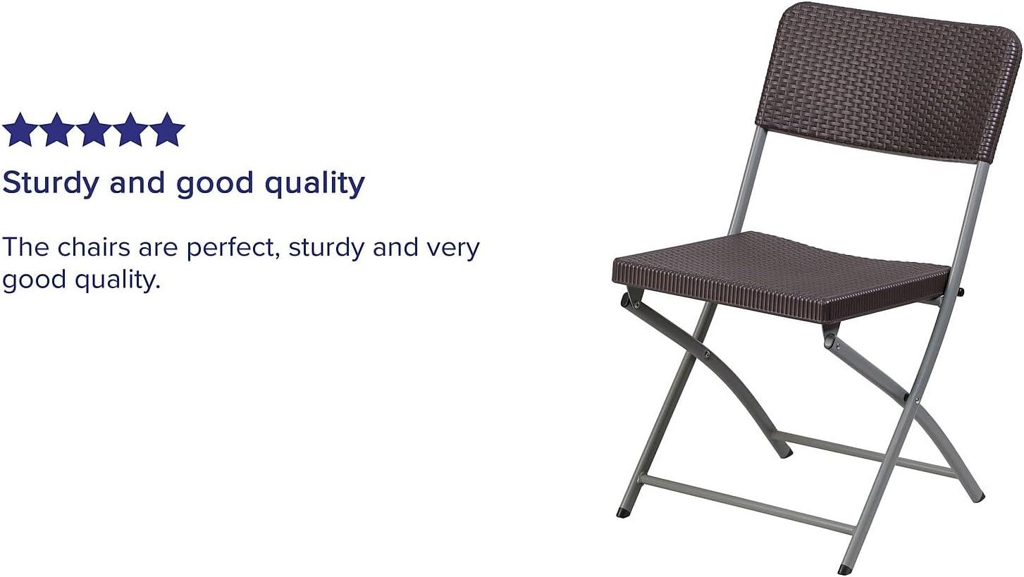 imageFlash Furniture 2 Pack HERCULES Series Brown Rattan Plastic Folding Chair with Gray FrameSet of 6