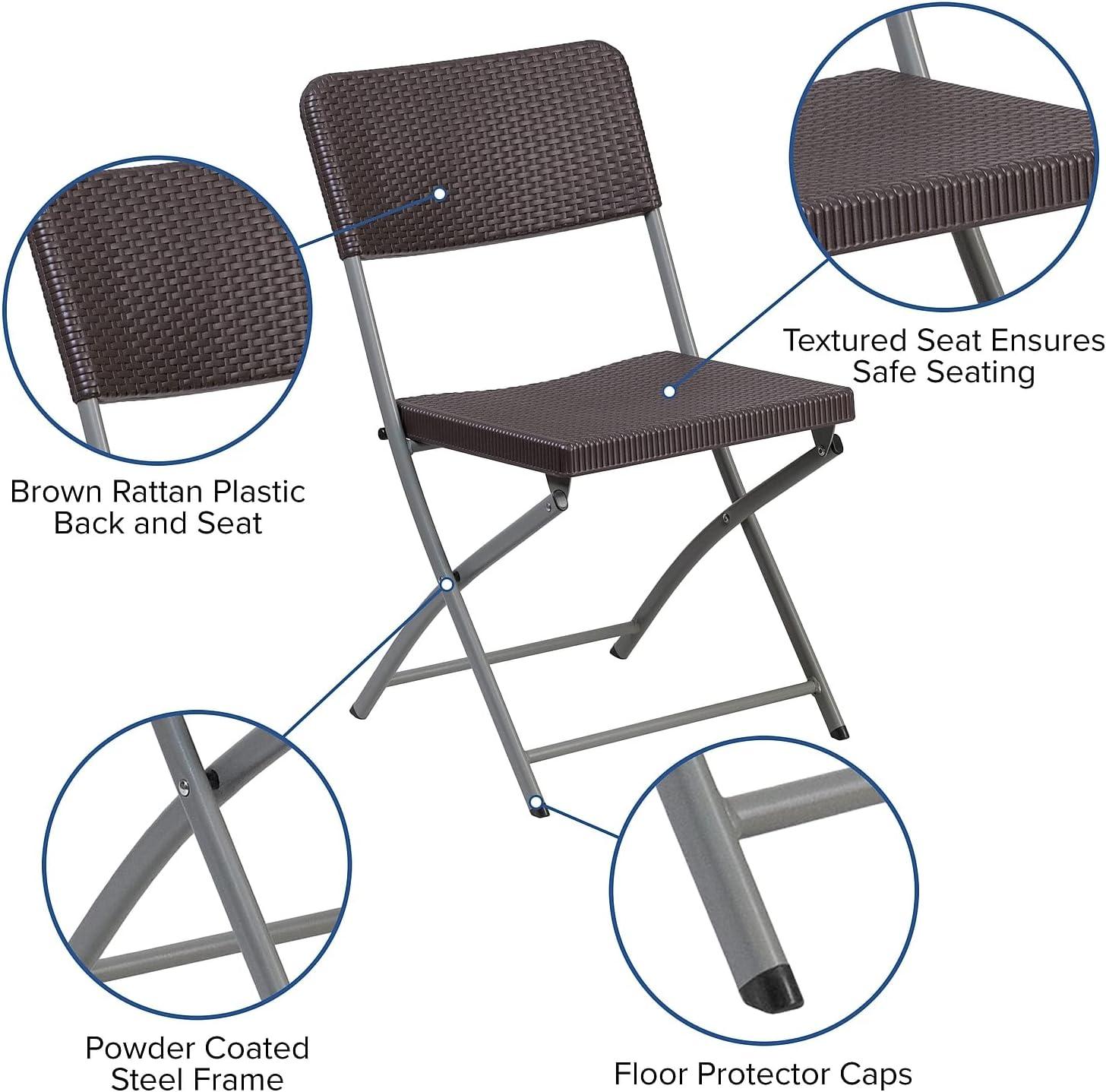 imageFlash Furniture 2 Pack HERCULES Series Brown Rattan Plastic Folding Chair with Gray FrameSet of 6