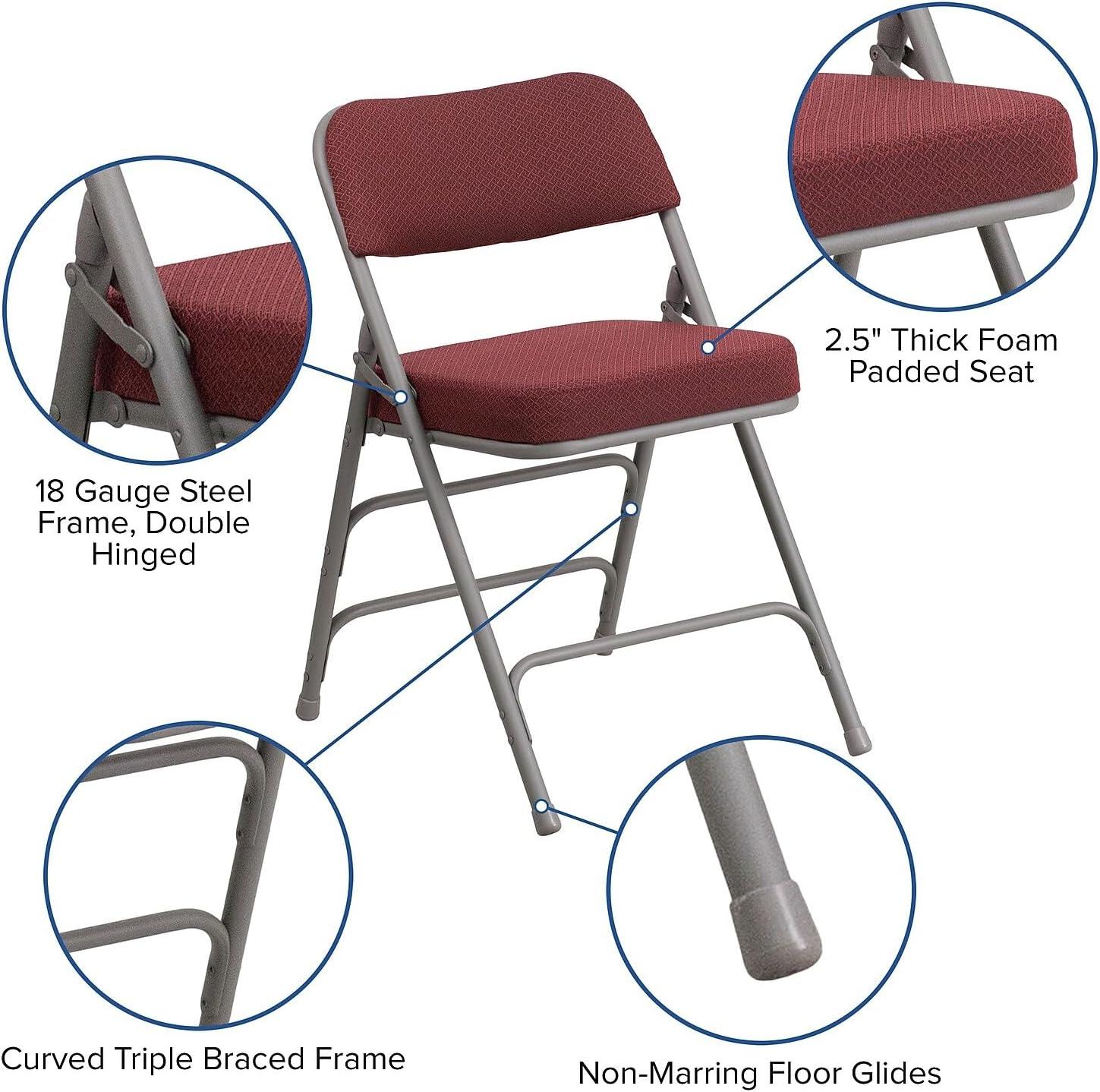 imageFlash Furniture 2 Pack HERCULES Series Premium Curved Triple Braced ampamp Double Hinged Burgundy Fabric Metal Folding ChairBurgundy