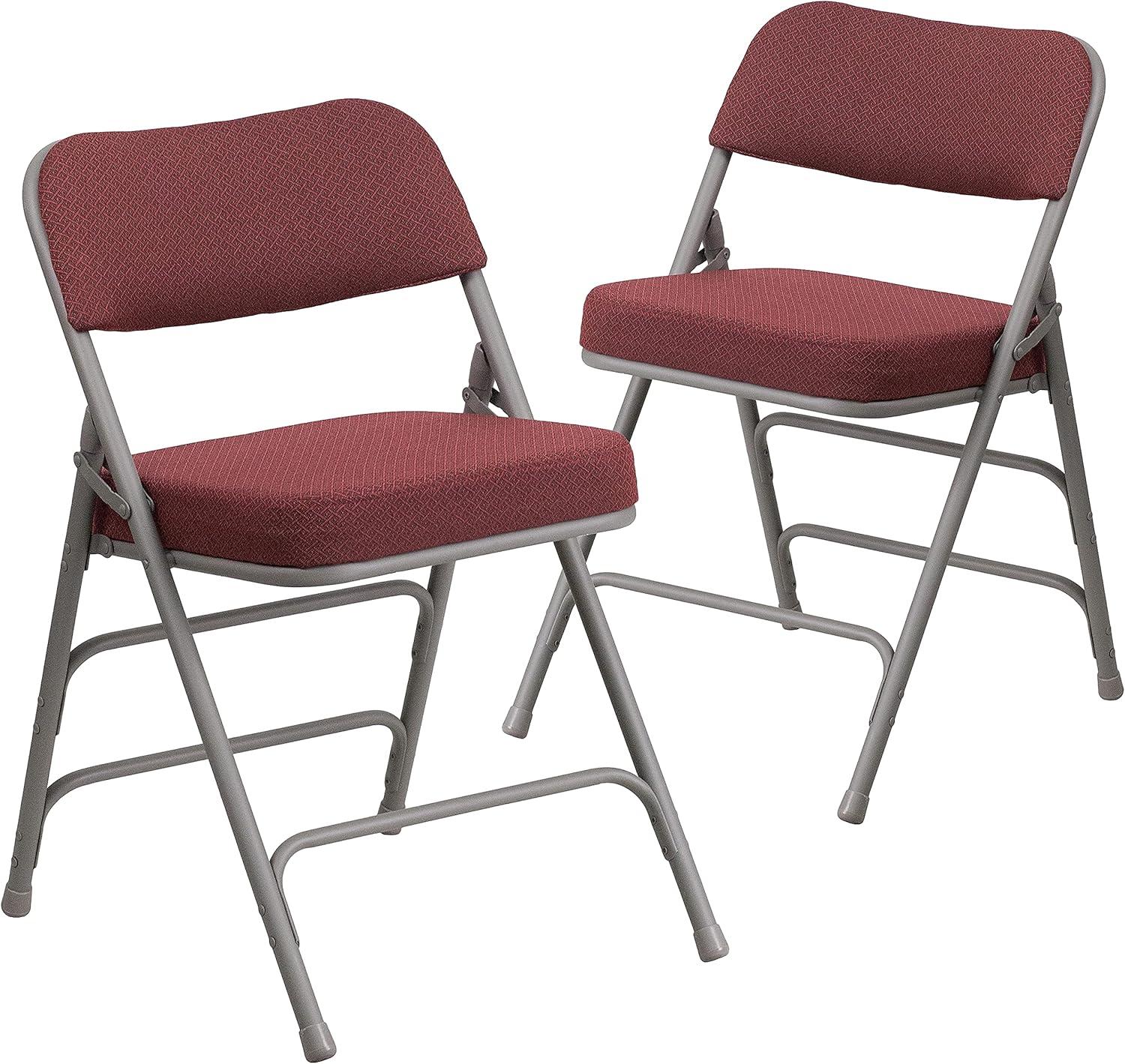 imageFlash Furniture 2 Pack HERCULES Series Premium Curved Triple Braced ampamp Double Hinged Burgundy Fabric Metal Folding ChairBurgundy