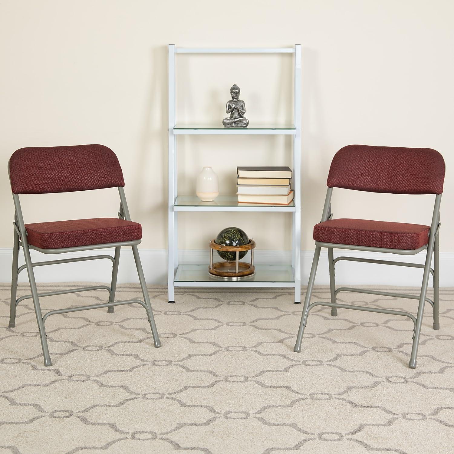 imageFlash Furniture 2 Pack HERCULES Series Premium Curved Triple Braced ampamp Double Hinged Burgundy Fabric Metal Folding ChairBurgundy